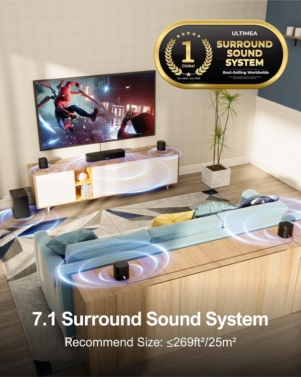 7.1ch Virtual Surround Sound Bar with 4 Surround Speakers & Subwoofer