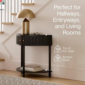 Fluted Half Moon Console Table with Hidden Storage