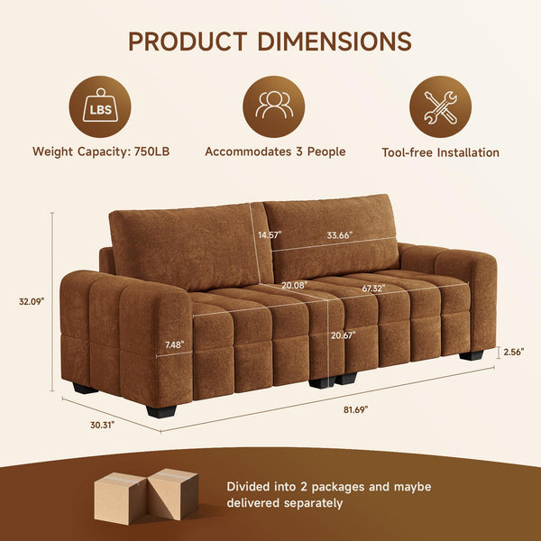 Modern 3-Seater Chenille Sofa Couch