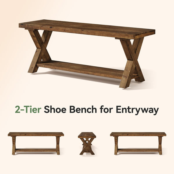43.3" Solid Wood Entryway Bench with Storage Shelf