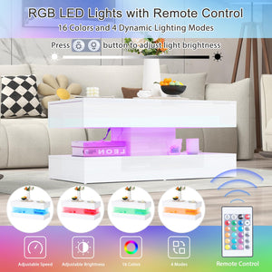 Modern High Gloss LED Coffee Table with Storage & Sliding Drawers