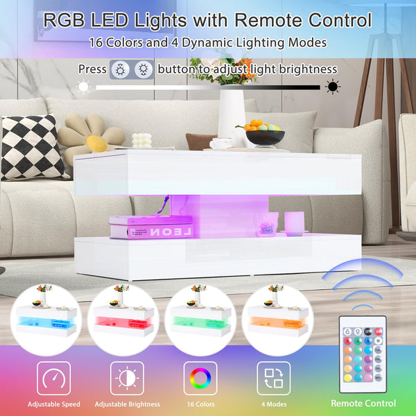 Modern High Gloss LED Coffee Table with Storage & Sliding Drawers
