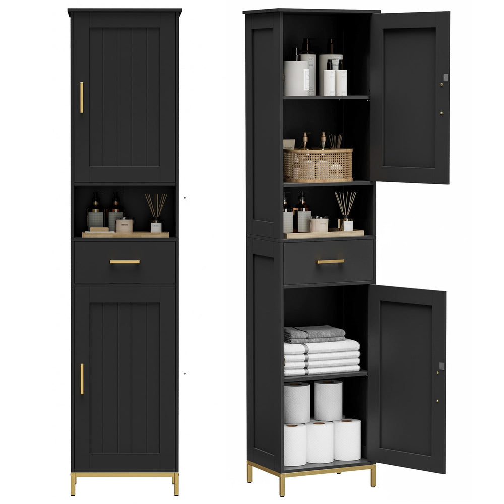 Tall Bathroom Storage Cabinet with Adjustable Shelves and Doors