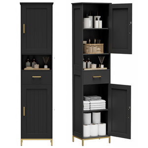 Tall Bathroom Storage Cabinet with Adjustable Shelves and Doors