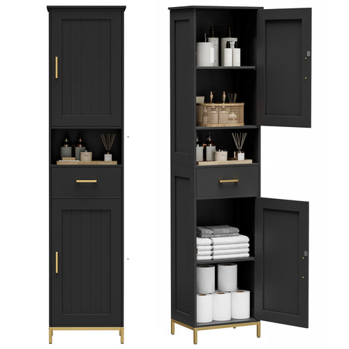 Tall Bathroom Storage Cabinet with Adjustable Shelves and Doors