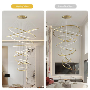 9-Ring LED Pendant Chandelier with Remote Dimming – 55 Inch Multi-Ring Ceiling Light