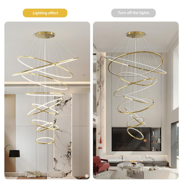 9-Ring LED Pendant Chandelier with Remote Dimming – 55 Inch Multi-Ring Ceiling Light