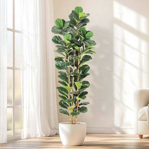 Faux Fiddle Leaf Fig Tree with White Pot