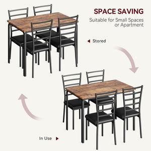 5-Piece Dining Table and Chair Set with Cushioned Chairs