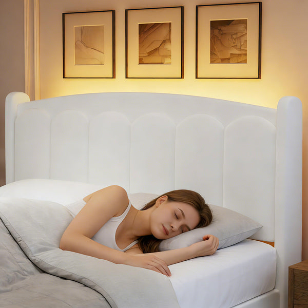 Queen Upholstered Platform Bed Frame with LED Headboard