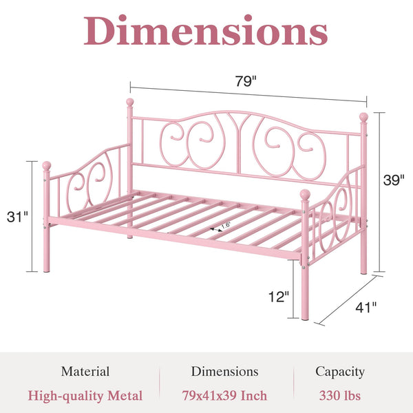 Twin Metal Daybed Frame with Classic Headboard