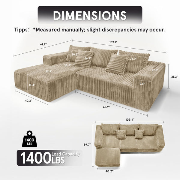 L-Shaped Modular Sectional Sofa with Deep Seat
