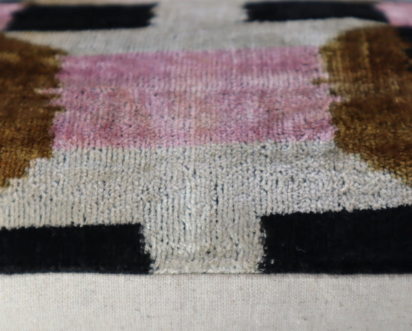 Pink Brown Geometric Silk Velvet Throw Pillow