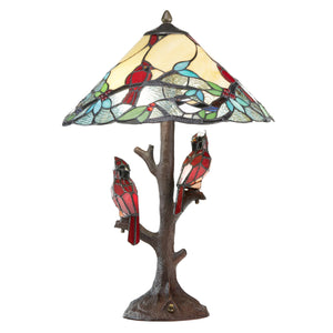 Stained Glass Cardinals on Tree Table Lamp – Tiffany Style, 23.75"H