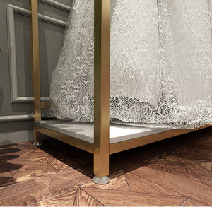 HOMEKAYT Gold Clothing Racks with Shelves, Weeding Dress Retail Clothes Rack,Freestanding Rack, Shoes Bags Clothes Organizer Garment Rack (59" L)