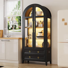 71" Arched Display Cabinet with LED Lighting & Glass Doors