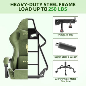 Velvet Gaming Chair with Footrest & Massage Lumbar