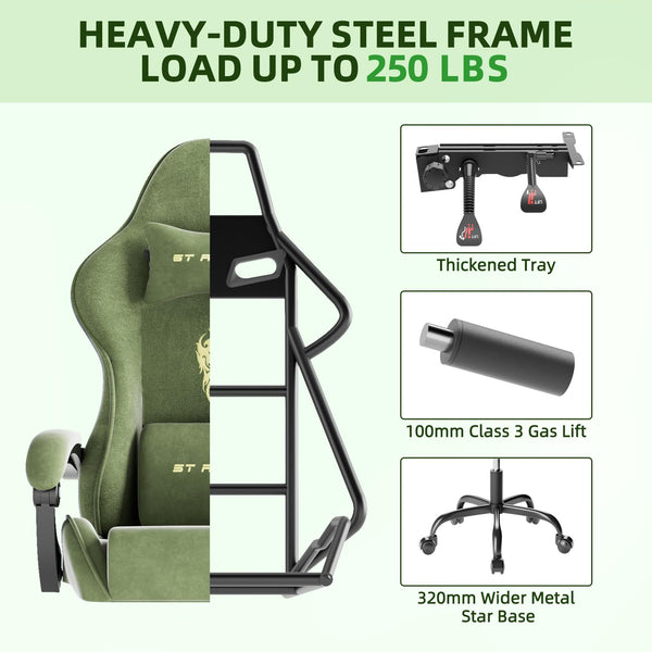 Velvet Gaming Chair with Footrest & Massage Lumbar