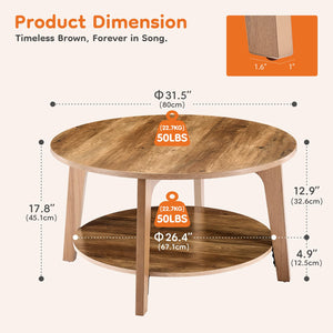 Round Coffee Table with Storage, 2-Tier