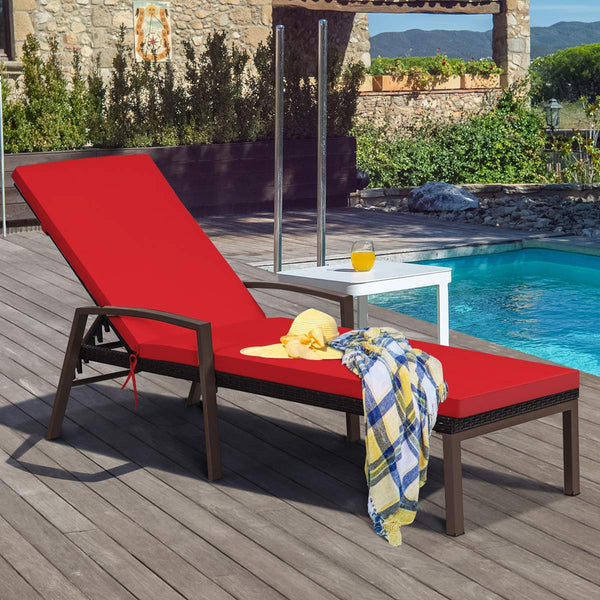 PE Rattan Chaise Lounge Chair Set of 2 with Adjustable Backrest & Cushions
