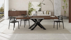 Extendable Dining Table with Black Crossed Legs, Seats 6–10