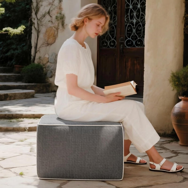 Outdoor Square Ottoman – Waterproof Patio Footrest, Gray