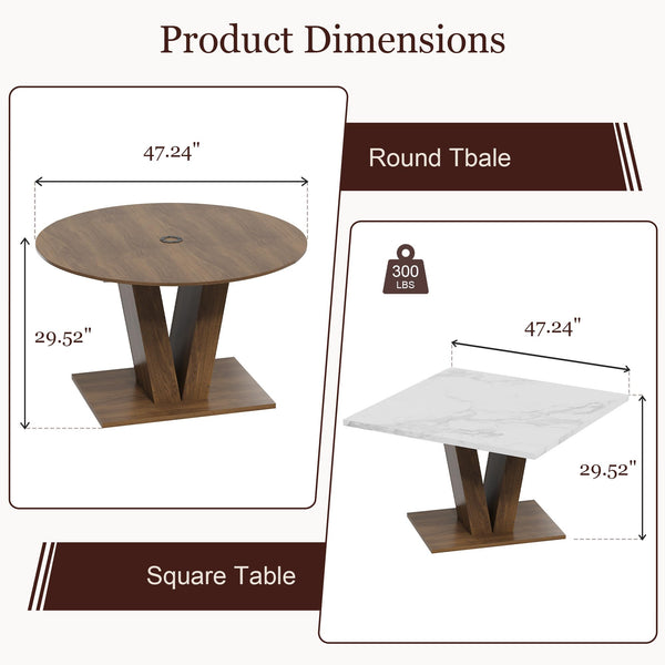 Round Extendable Dining Table with Marble Top – Walnut