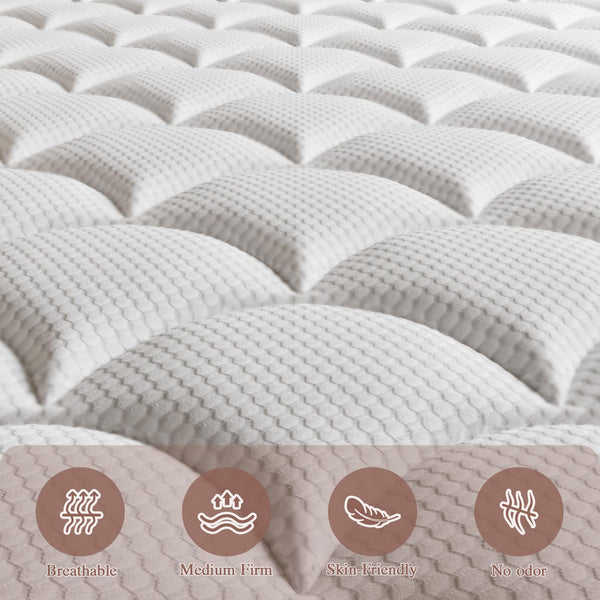 Hybrid Mattress with Cooling Gel Memory Foam & Pocket Springs – Full, Queen, King