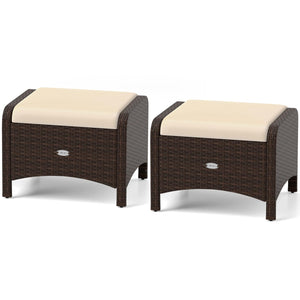 Outdoor PE Rattan Ottoman Set of 2 with Removable Cushions