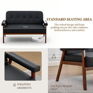 50" Faux Leather Loveseat Sofa with Wood Arms