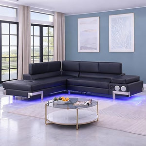 L-Shaped Sectional Sofa with LED Lighting, Bluetooth & USB Ports