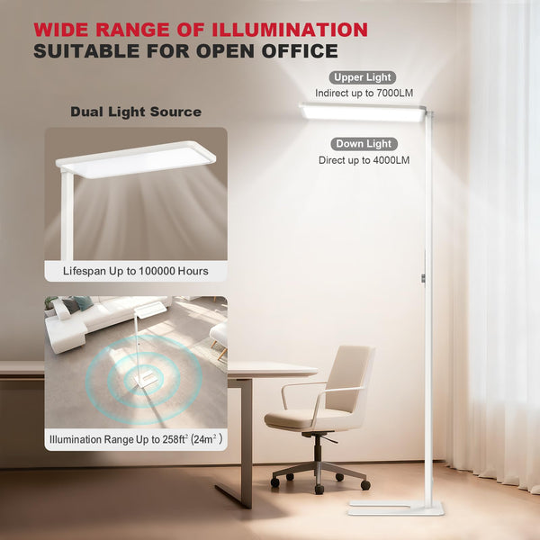 150W Full-Spectrum LED Floor Lamp, 11000LM Dimmable 4000K, Motion Sensor & Nightlight, 79"
