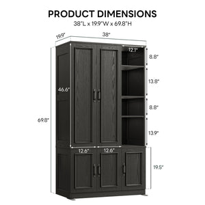 70" 5-Door Wooden Wardrobe with Shelves & Hanging Rod