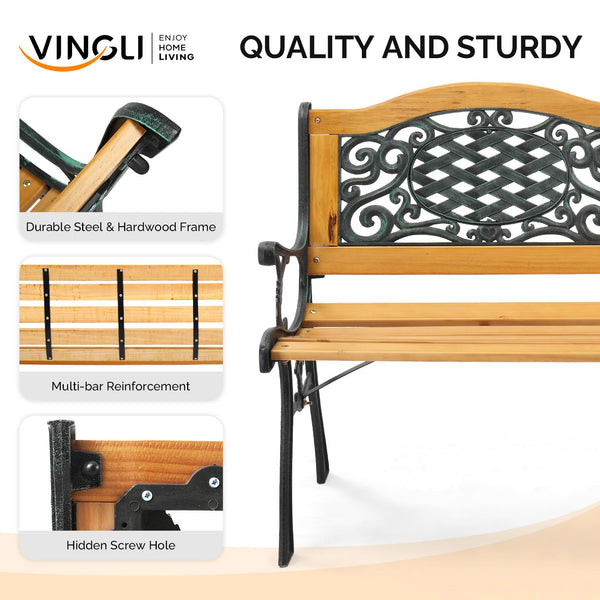 Classic Cast Iron & Teak Outdoor Bench – 3-Seater, 470 lbs