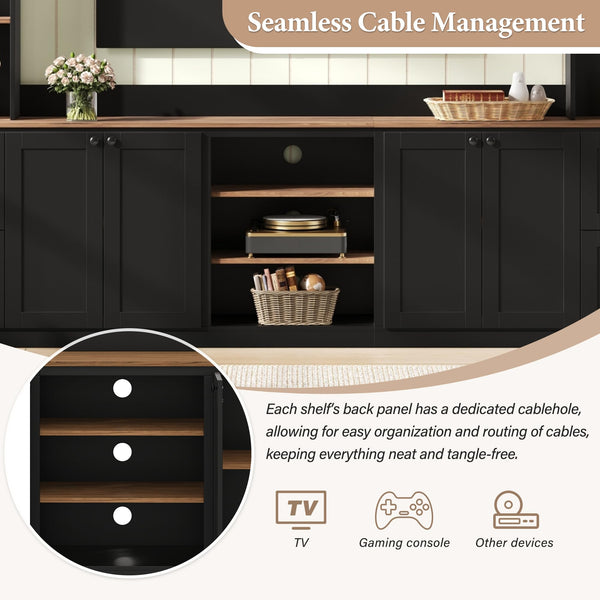 4-in-1 Wall Unit Entertainment Center with Bookshelf