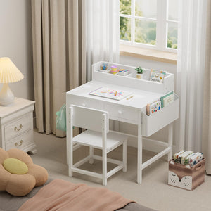 Kids Desk and Chair Set with Fabric Drawers and Storage