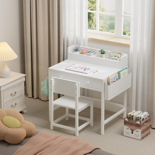 Kids Desk and Chair Set with Fabric Drawers and Storage