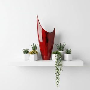 Red Glazed Aluminum Pointed Vase — 8"L x 3"W x 18"H