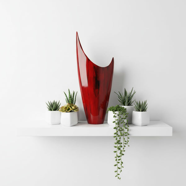 Red Glazed Aluminum Pointed Vase — 8"L x 3"W x 18"H