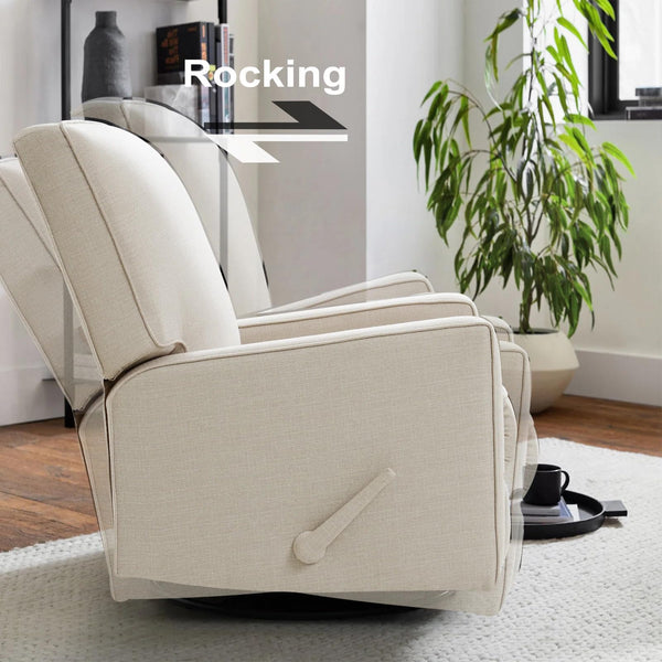 Swivel Glider Rocker Recliner Chair – High Back, Deep Seat, Linen Fabric