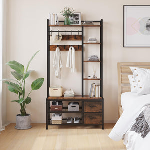 6-in-1 Hall Tree with Bench, Drawers & Shelves – Entryway Organizer