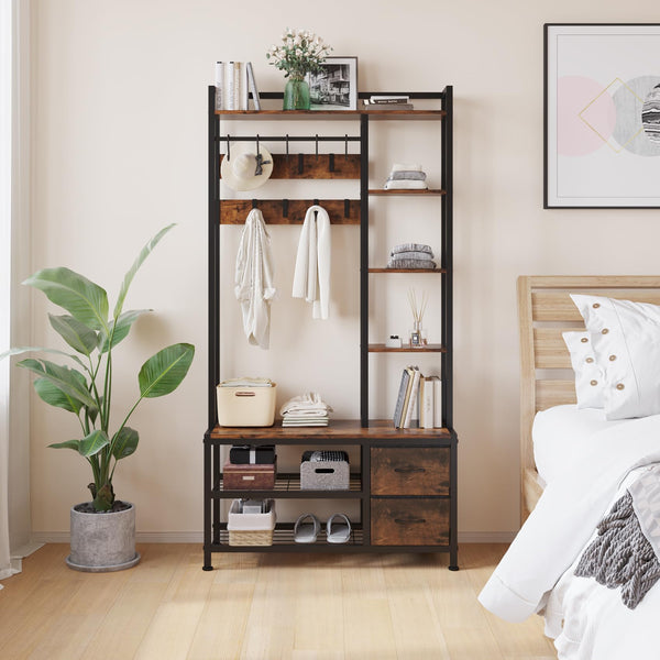 6-in-1 Hall Tree with Bench, Drawers & Shelves – Entryway Organizer