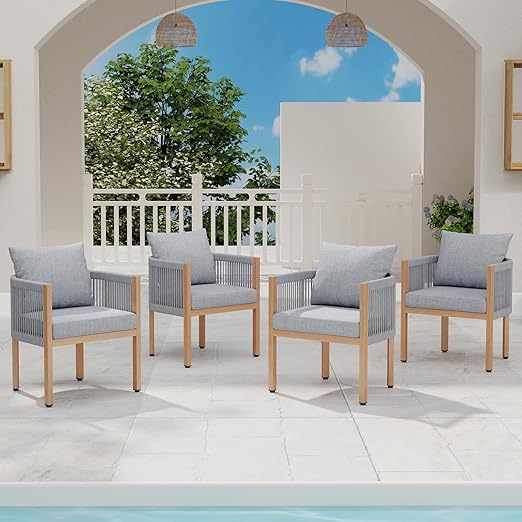 Outdoor Rope Dining Chairs with Cushions