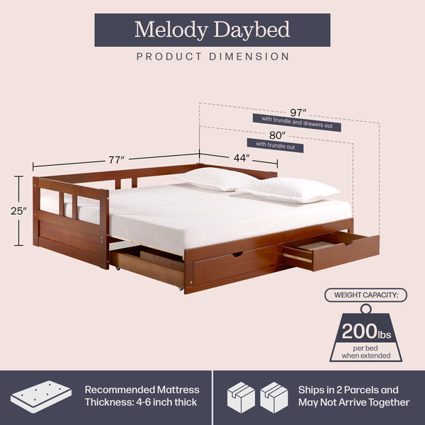 Twin to King Extendable Daybed with Trundle & Storage Drawers