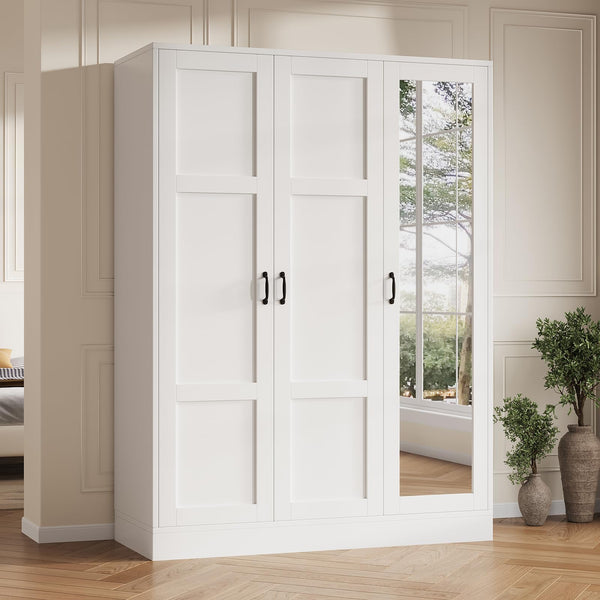 3-Door Mirrored Wardrobe Armoire with Adjustable Shelves