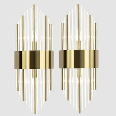 Gold Crystal Wall Sconces Set of 2 – Mid-Century Modern Glass Wall Light Fixtures