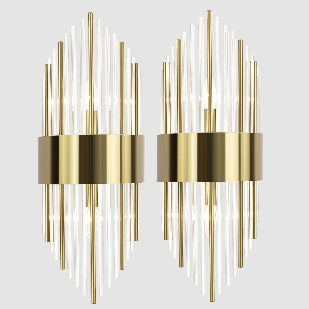 Gold Crystal Wall Sconces Set of 2 – Mid-Century Modern Glass Wall Light Fixtures