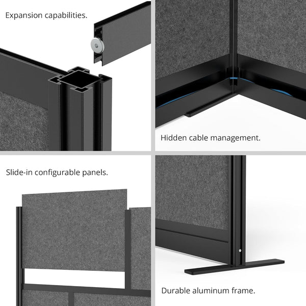 Modular Office Partition Wall with Frosted Acrylic & Sound-Absorbent Panels