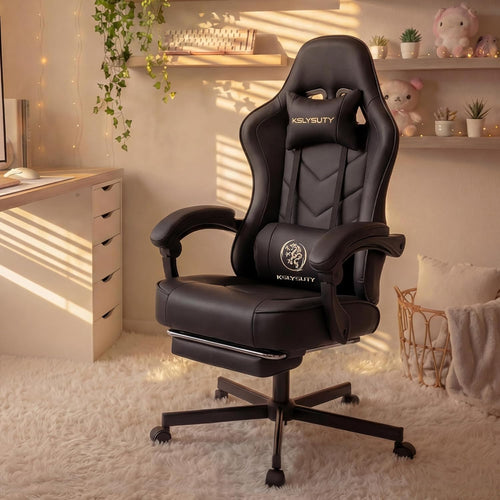 Ergonomic Leather Office Chair – Pocket Spring Cushion, Headrest, Footrest & Reclining Backrest