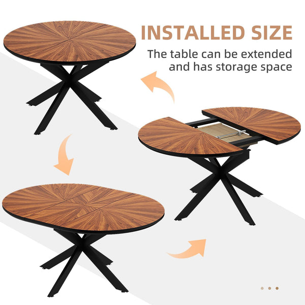 Extendable Round Dining Table with Removable Leaf, Seats 4–6, Walnut
